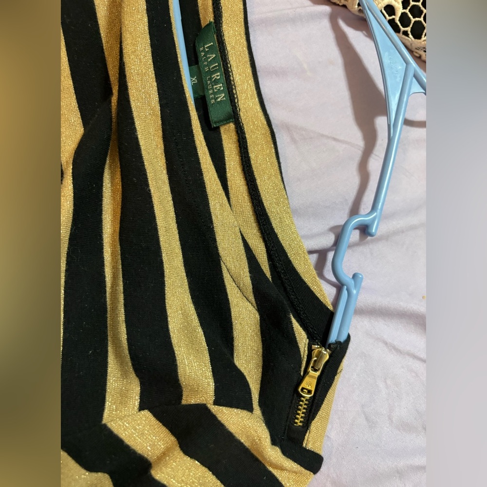 RALPH LAUREN Black and Gold Metallic Stripe Boatneck Short Sleeve Top - Picture 7 of 8